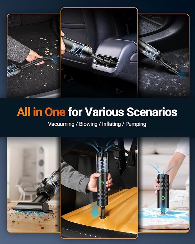 SEALIGHT Handheld Car Vacuum Cleaner, 4 in 1 Mini Vacuum Cleaner Air Duster, High Power Suction with Multi-Nozzles for Car, Home, Office, Pet (Grey)