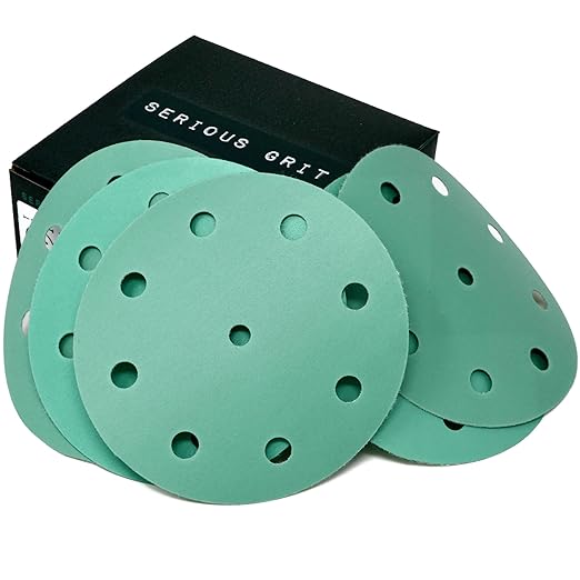 Serious Grit - 5-Inch 9-Hole High Grit Sanding Discs Assortment - 320, 400, 600, 800, 1000 Grit (10 of Each) - Wet Dry Hook & Loop Film Discs - Sandpaper for Random Orbital Sanders - 50 Pack Box