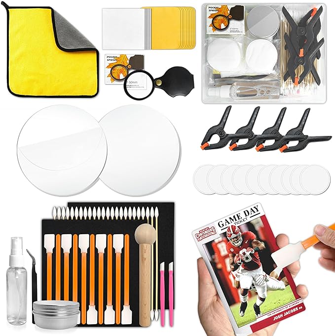 COARVXA 267 Pcs Card Care Clean Kit,Trading Card Cleaning Kit with Fixing Jig and EVA Shaping Foam, Suitable for PSA Rated Baseball Football Basketball Sports Cards Card Care (Orange)