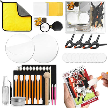 COARVXA 267 Pcs Card Care Clean Kit,Trading Card Cleaning Kit with Fixing Jig and EVA Shaping Foam, Suitable for PSA Rated Baseball Football Basketball Sports Cards Card Care (Orange)