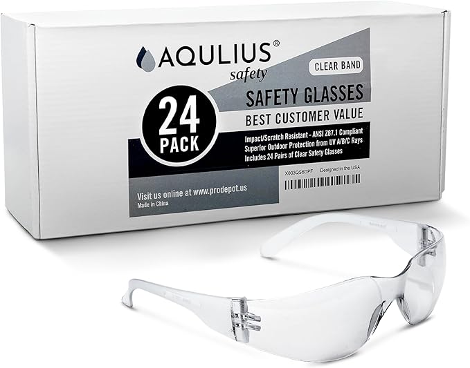 Aqulius Safety Glasses - Anti-Fog Eye Protection for Shooting - Scratch-Resistant Protective Eyewear for Construction - Bulk Safety Glasses with Side Shields - Clear Frame, Pack of 24, Unisex