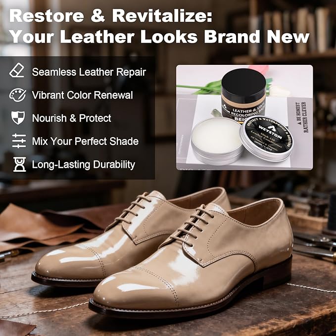 8.5 OZ Leather Recoloring Balm with 100ML Leather Conditioner - Beige Leather Repair Kit for Furniture, Leather Dye, Recolor, Renew, Repair & Restore Aged, Faded, Cracked, Peeling and Scuffed Leather