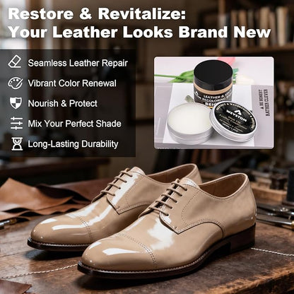 8.5 OZ Leather Recoloring Balm with 100ML Leather Conditioner - Beige Leather Repair Kit for Furniture, Leather Dye, Recolor, Renew, Repair & Restore Aged, Faded, Cracked, Peeling and Scuffed Leather