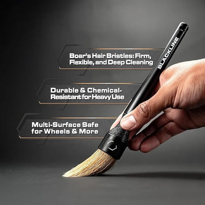Blackline Car Care Boar Hair Brushes- Luxury Car Detailing Brush Set for Interior and Exterior - Best Auto Detailing Brushes - Premium Hair Car Detailing Brushes (Boars Hair Bristles)