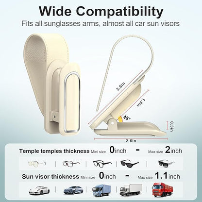 Veharvim Sunglass Holder for Car (One-Handed-Operation, Gentle & Secure Hold, Silicone Padded, Universal Fit, Metal Clip) Visor Sunglass Holder Clip,Visor Sunglass Holder Car (Beige, 2 Pack)