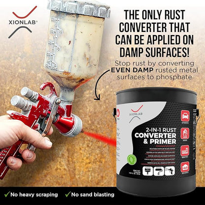 Xion Lab 2 in 1 Rust Converter & Metal Primer - Covers Up to 4X More - Industrial Grade Water Based UV Resistant Rust Reformer - No Top Coat Needed - Rust Inhibitor Works On Damp Surfaces (Pint)