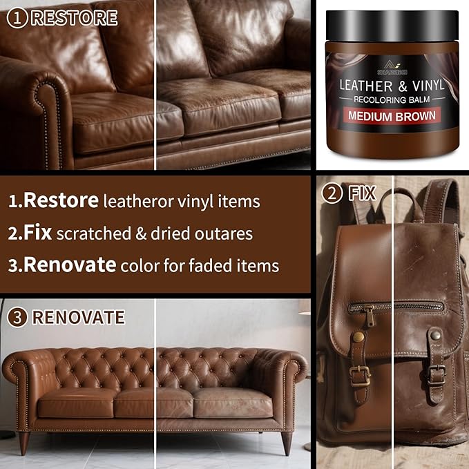SHABEIBEI Leather Recoloring Balm with 100ml Mink Oil, Medium Brown Leather Repair Kit and Scratch Remover for Furniture, Car Seats, Sofas, Dye & Restorer for Couches, Vinyl, PU, Faux