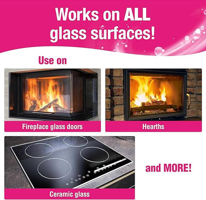 Quick 'n Brite Fireplace Glass Cleaner Kit – Heavy-Duty 16oz Cleaner with Scraper Tool, Melamine & Scrubber Sponges, Microfiber Towel – Glass, Wood Stove & Fireplace Door Cleaning - Made in the USA