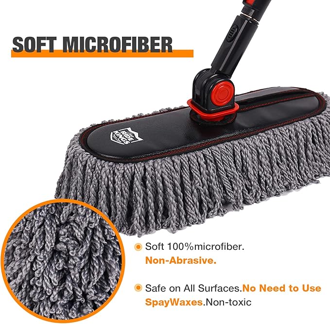 Car Duster Set, Car Duster Exterior Extendable Handle, Scratch Remover Large and Small Brushes Remove Dust Exterior Interior of RVs and Trucks,Microfiber Auto Interior Brush, 2-Packs