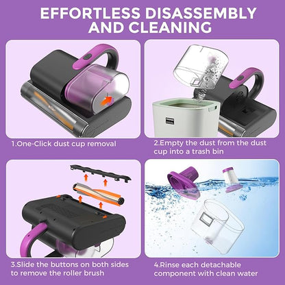 Bear Mattress Vacuum Cleaner, Bed Vacuum Cleaner with 253.7nm UV-C Light, 140°F Heat, HEPA Filter, 15Kpa Strong Suction Versatile Handheld Vacuums for Bed, Sofa, Couch, Dust & Pet Hair(Corded)
