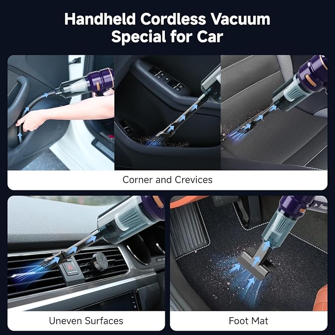 Piwosa Handheld Vacuum Cordless, Car Vacuum Cleaner with High Power Strong Suction, Compressed Air Dusters with LED Light, Mini Portable Hand Vacuum Blower for Home, Pet (Navy)