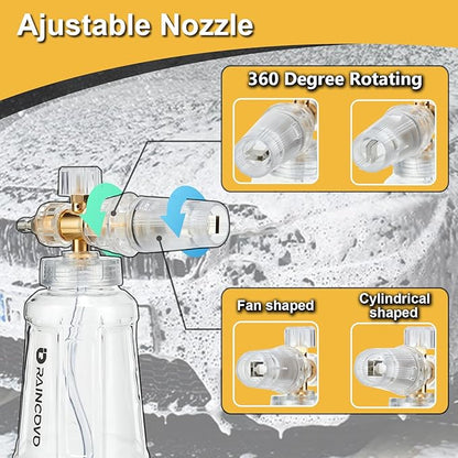 Foam Cannon with Short Pressure Washer Gun, Dual Connector Accessories, Snow Soap Attachment for Car Wash, 5 Nozzles Tips with Holder, 1/4” Quick Connect, Additional 1.1 mm Orifice Nozzle