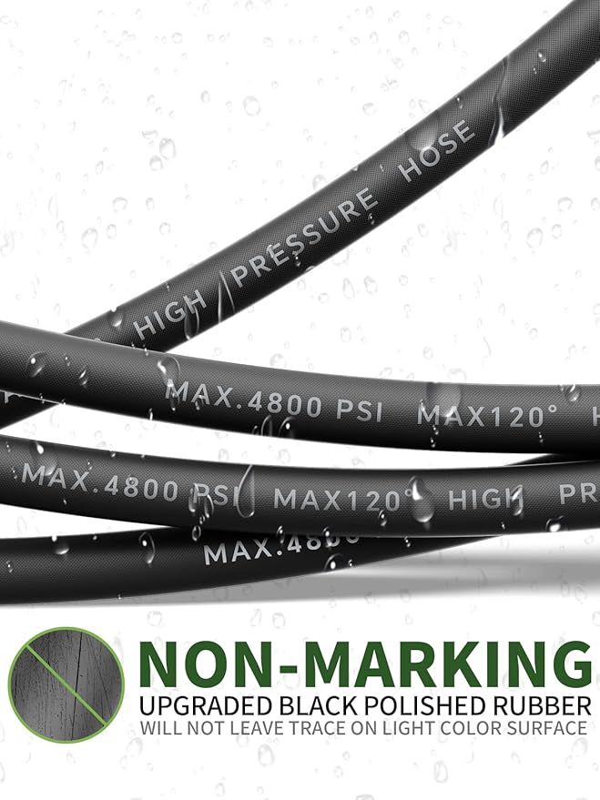 3/8" 4800PSI Pressure Washer Hose 125FT with Swivel Quick Connect for Cold/Hot Water Max 248°F, Kink Resistant Steel Wire Braided, Wear Resistant Power Washer Hose with M22 14mm Adapter