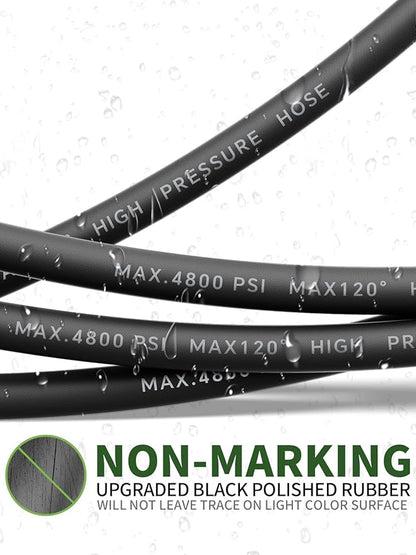 3/8" 4800PSI Pressure Washer Hose 150FT with Swivel Quick Connect for Cold/Hot Water Max 248°F, Kink Resistant Steel Wire Braided, Wear Resistant Power Washer Hose with M22 14mm Adapter