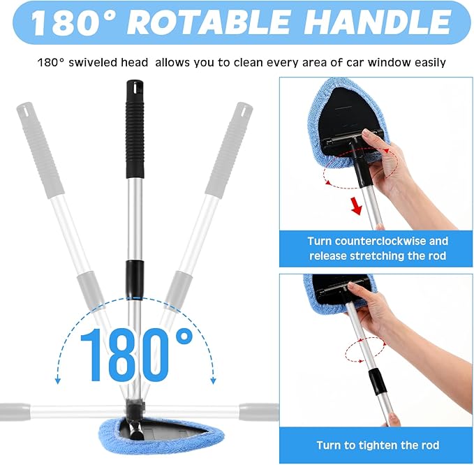 8 Pcs Car Windshield Cleaner Tool Kit with Extendable Handle, Microfiber Towel Pads, Brush, Empty Spray Bottle for Auto Glass Wiper Suvs Rvs & Home Windows(Light Blue)