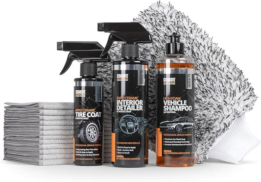 Cerakote Foundation Bundle - Exterior Wash & Ceramic Protection Kit with Microfiber Towels - At-Home Car Wash and Detailing Set - Easy Ceramic Protection for Vehicle Interior and Tires