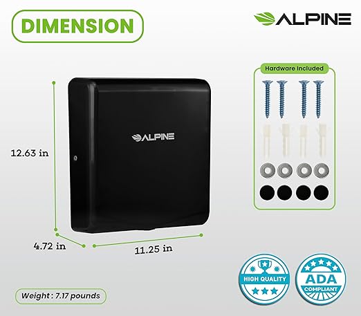 Alpine Hand Dryers for Bathrooms Commercial Extreme Speed Automatic Electric Hand Dryer for Home Bathroom/Restaurant with HEPA Filter, Heat & Speed Control - ADA Compliant (120v Black)