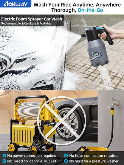 aokway Car Wash Kit Accessories Electric Foam Sprayer + Microfiber Drying Towel + Large Sponge, Car Wash Foam Gun, car Washing Kit Supplies, Soap Foaming Pump Sprayer for Home Household Cleaning