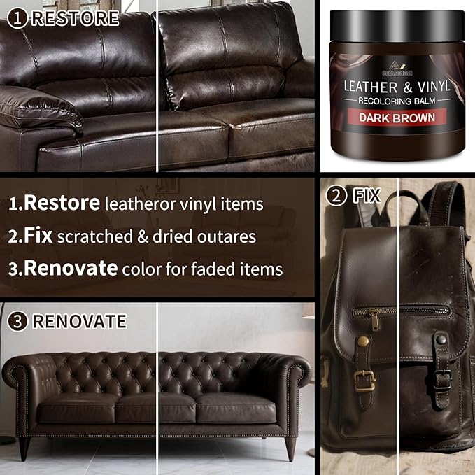 SHABEIBEI Leather Recoloring Balm with 100ml Mink Oil, Dark Brown Leather Repair Kit and Scratch Remover for Furniture, Car Seats, Sofas, Dye & Restorer for Couches, Vinyl, PU, Faux