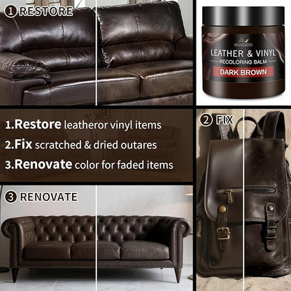 SHABEIBEI Leather Recoloring Balm with 100ml Mink Oil, Dark Brown Leather Repair Kit and Scratch Remover for Furniture, Car Seats, Sofas, Dye & Restorer for Couches, Vinyl, PU, Faux