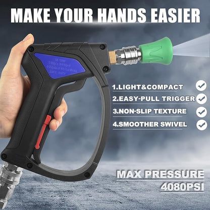 TUTULUCK® Short Pressure Washer Gun - Small Power Washer Handle with 3/8" Smooth Swivel,1/4" Quick Connector Coupler,Fully Compatible with Car Wash Foam Cannon, M22-14mm/M22-15mm Hoses