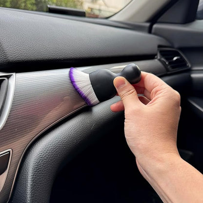 Car Detailing Brush, Soft Bristle Cleaning Brush, Scratch-Free Auto Duster Tool for Dashboard, Air Vents, Leather & Interior Cleaning (Black&Purple with Cap)
