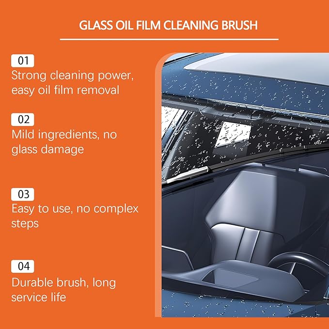 2PC Glass Cleaner,Car Oil Film Cleaner, Q4 Glass Guard,Automotive Oil Film Cleaning Brush for Car Windows,Removes Oil Film & Smudges,Improve Windshield Clarity for Safe Driving