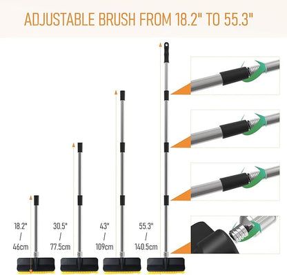 Car Wash Brush with 55" Long Handle | Car Wash 10" Dip Soft Brush | No Scratch Soft Bristle Brush for Car, RV, Boat, Solar Panel, House Siding, Snow, Floors Washing