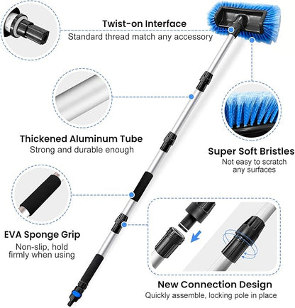 72" Car Wash Brush with Long Handle, Flow-Thru Soft Bristle Car Washing Brush with Extendable Handle and Hose Attachment and On/Off Switch for Car, RV, SUV, Truck, Boat, House Siding（Blue）