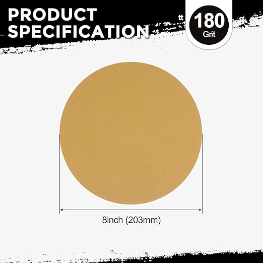Kozelo 25 Pcs Sanding Discs 8 Inch 180 Grit Hook and Loop Random Orbital Sandpapers Suitable for Drywall Sander Wood Metal Furniture, Yellow