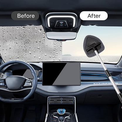 11pcs Windshield Cleaner Tool, Car Window Cleaning Wash Kit with 6 Reusable Microfiber Pads 2 Spray Bottles and Extendable Handles Auto Glass Wiper Kit, Gray