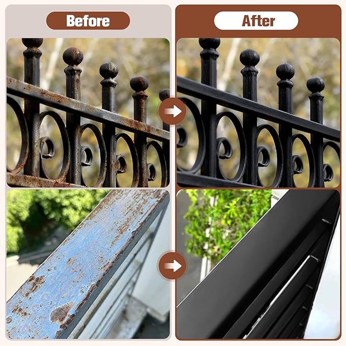 2-in-1 Rust Converter & Metal Primer - 1-Step Rust Stopper, Anti-Rust Coating & Corrosion Inhibitor, Paint Over Rusted/Clean Metal Without Sanding, Heat Resistant (350°F/176°C) & UV Protected, for Automotive, Marine, Industrial, Tools, Fences - 35 oz