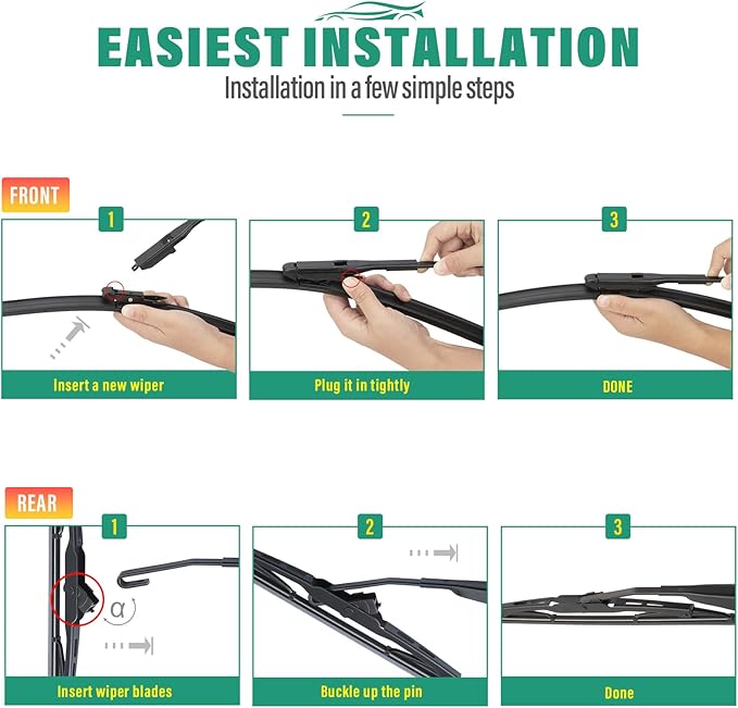 24" 21" 11" Windshield Wiper Blades Replacement for GMC Acadia 2013 2014 2015 2016 Premium All Weather Front Rear Wipers Set - OEM Quality (Pack of 3)