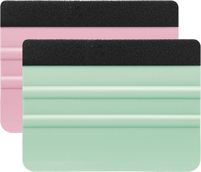 Squeegee for Vinyl, 2 Pcs Vinyl Squeegee with Extra 2 Felt Replacements, 4 Inch Vinyl Wrap Tools for Car Wrap, Craft Sign Making, DIY Crafting, Window, TintTeal and Pink