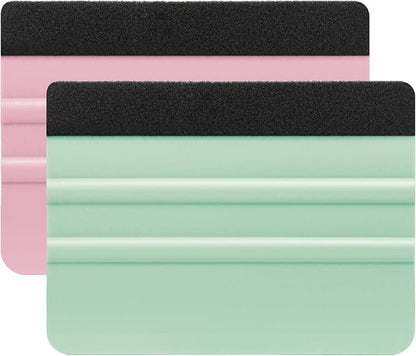 Squeegee for Vinyl, 2 Pcs Vinyl Squeegee with Extra 2 Felt Replacements, 4 Inch Vinyl Wrap Tools for Car Wrap, Craft Sign Making, DIY Crafting, Window, TintTeal and Pink