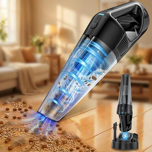 Handheld Vacuum Cordless Rechargeable with Charging Dock - 16000Pa Ultra-Strong Suction, Portable & Lightweight, Fast Charging, LED Light, 0.8L Super-Large Dust Cup, Long Battery Life for Home