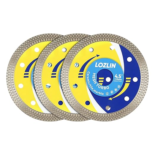 LOZLIN 3-Pack 4.5" Diamond Multi-Purpose Saw Blades - Heavy Duty Angle Grinder Discs for Cutting Marble/Quartz/Stone/Tile/Metal/Plastic (Blue Rippled, 3)