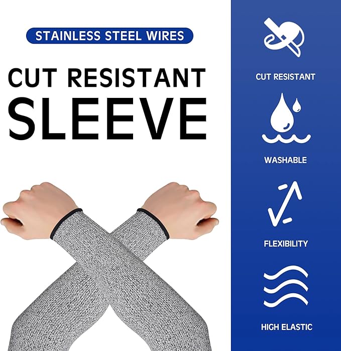 Geyoga 2 Pairs Arm Sleeves Guards Arm Protectors for Thin Skin and Bruising Protective Cut Resistant Sleeves for Men Women(Large,Hppe,Gray)