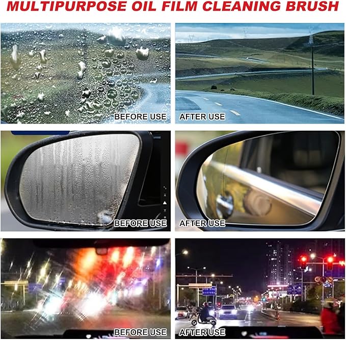 Automotive Oil Film Cleaning Brush for Car Windows, 2026 New Car Glass Oil Film Cleaner for Car Windshield, Clear Vision Glass Cleaner with Extra Cleaner, Anti-Rain Fog Glass Brush