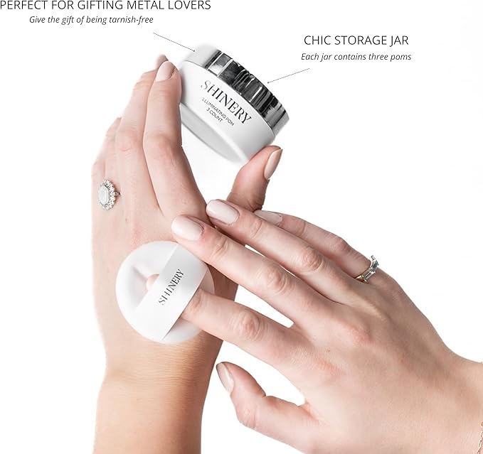 Shinery Illuminating Pom Tarnish Eraser - Formula-Free Sterling Silver Polisher, Non-Toxic Jewelry Cleaner Cloth Alternative, Chic Storage Jar, Safe All Metals