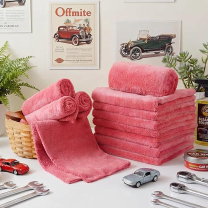 Shimeyao 30 Pcs 16 x 16 Inch Edgeless Microfiber Plush Towels for Cars Detailing Drying Wash Polishing Absorbent Cleaning Cloths, 500 GSM (16 x 16 Inch, Vivid Red, 30 Pcs)