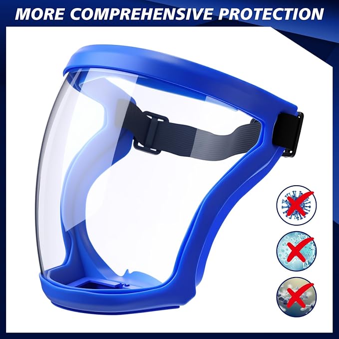Relaxweex 4 Pack Super Protective Face Shields with Filter Pad for Grinding and Cutting Plastic Full Face Masks Bulk for Woodworking (Blue)