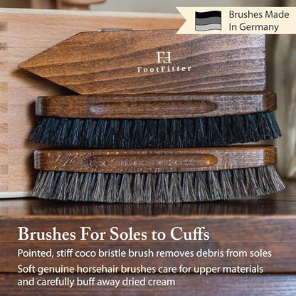 FootFitter Leather Shoe Shine & Suede Cleaning Set with Grand Cedar Valet Box, Polish Creams, Brushes & Premium Care Tools