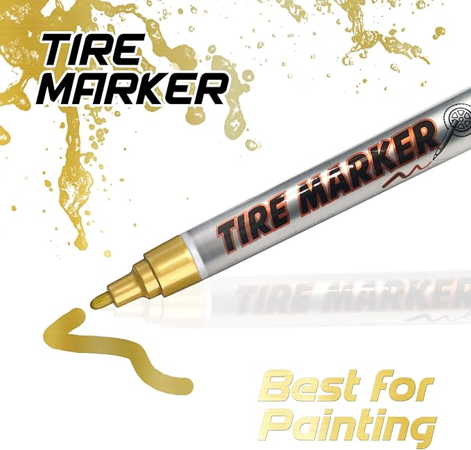 MC MOTOPARTS Permanent Color Tire Pen Marker Lettering Paint Drawing Tool Automotive Motorcycle Care 1 piece (Gold)