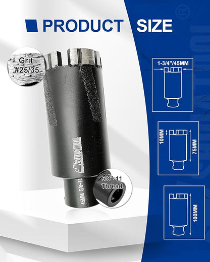 SHDIATOOL Diamond Core Drill Bits 1-3/4 Inch for Hard Stone Concrete Marble Granite Brick Laser Welded Dry or Wet Hole Saws 45mm