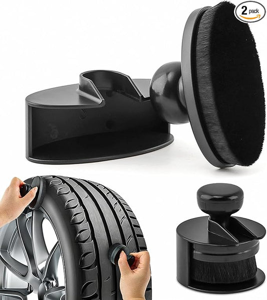 2 Pcs Car Tire Shine Applicator,Round and Curved Brushes with Storage Stand Automotive Tire Dressing Applicator Brush for Auto Detailing Cleaning Service(Color:Black)