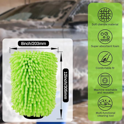 SZTCECDM 2Pack Car Wash Mitt, 8"×12" Fiber Microfiber Mitt Car Wash Brush for Scratch, Safe on Painted Surfaces, Glass & Plastic, Cars Cleaning Kit Essential, Green