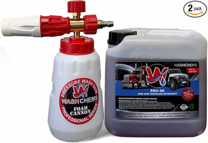 Wash Chems PRO-50 Touchless Car Wash Detergent Soap with Professional Foam Cannon (1 Gallon, 128 oz) No Brushing, Commercial Grade Auto Cleaner Great for Trucks & Tractors