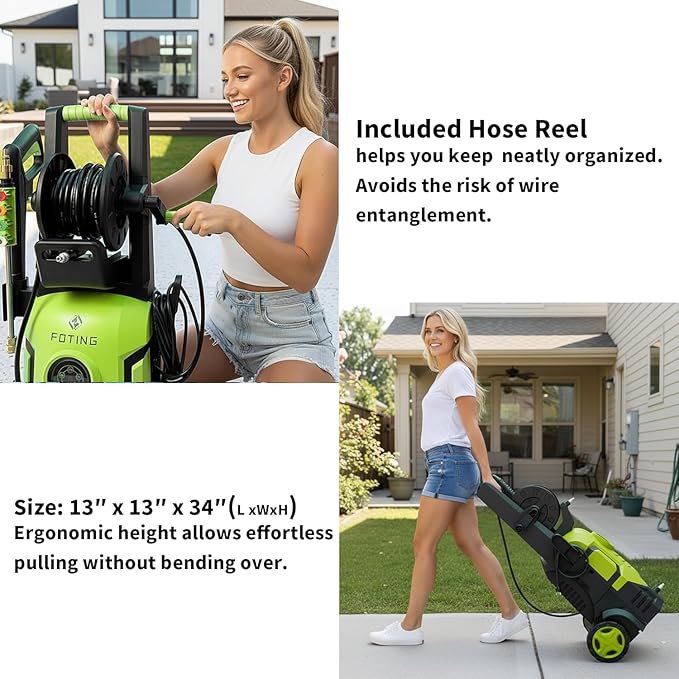 2025New Pressure Washer 4800PSI, 34" Tall, 4 Quick Connect Nozzles,Inlet Hose&Filter&500mlFoam Cannon for Cars/Fences/Driveways/Home Cleaning,Green