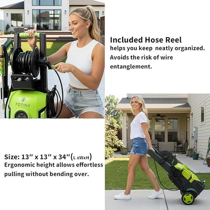 2025New Pressure Washer 4800PSI, 34" Tall, 4 Quick Connect Nozzles,Inlet Hose&Filter&500mlFoam Cannon for Cars/Fences/Driveways/Home Cleaning,Green